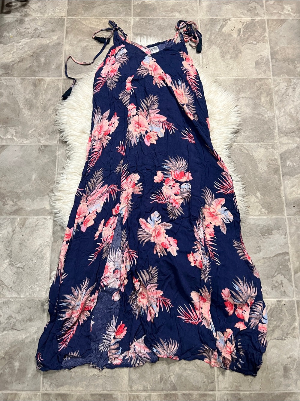 Goa Navy Floral Tie-Shoulder Double Slit Maxi Dress